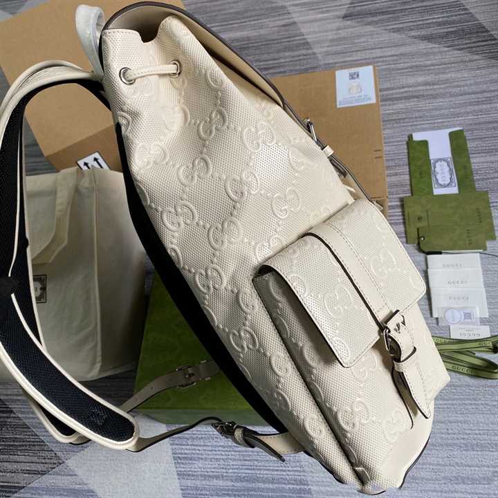 Gg Embossed Backpack In White Leather GBP013 - 8
