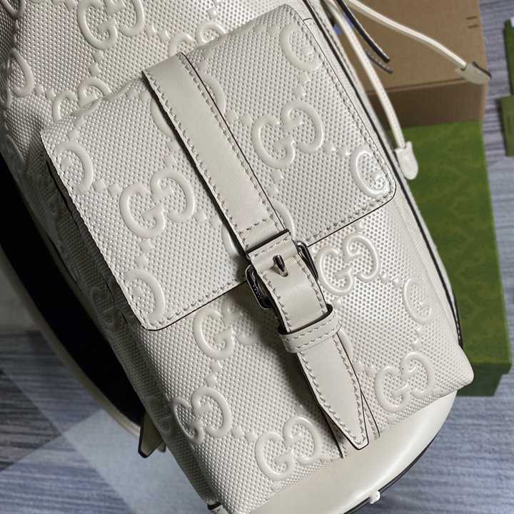 Gg Embossed Backpack In White Leather GBP013 - 9