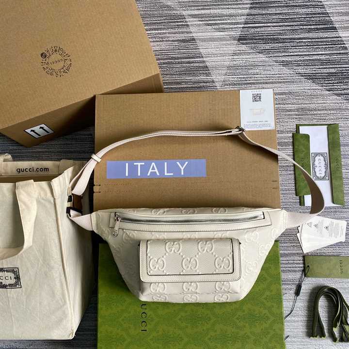 Gg Embossed Belt Bag In White Gg Embossed Leather GBB018 - 2