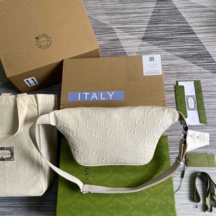 Gg Embossed Belt Bag In White Gg Embossed Leather GBB018 - 3