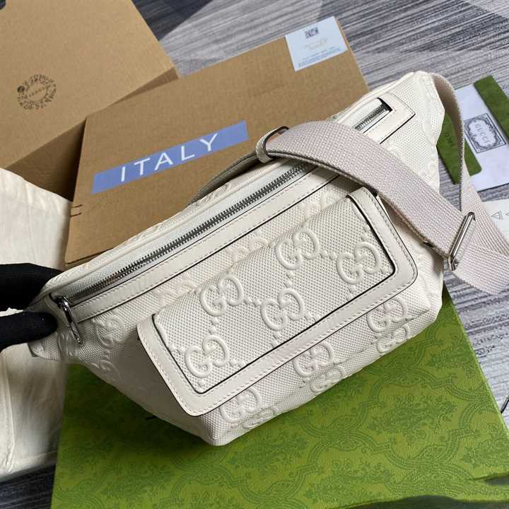 Gg Embossed Belt Bag In White Gg Embossed Leather GBB018 - 7