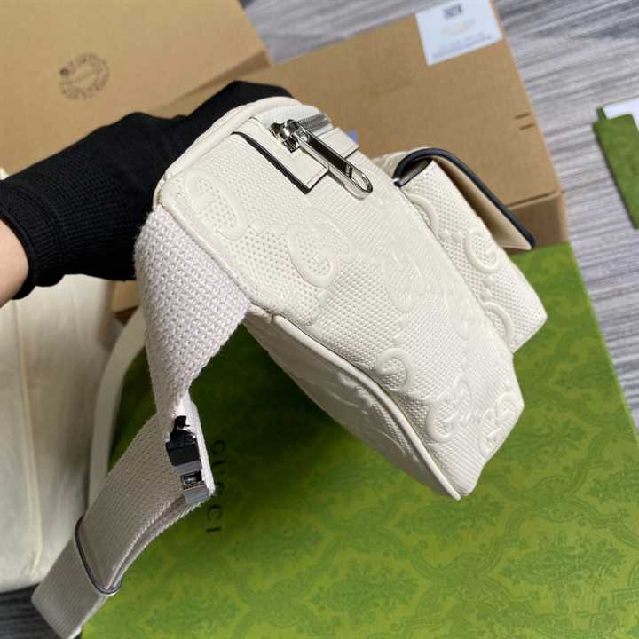 Gg Embossed Belt Bag In White Gg Embossed Leather GBB018 - 8