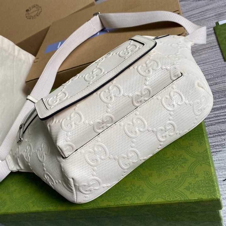 Gg Embossed Belt Bag In White Gg Embossed Leather GBB018 - 9
