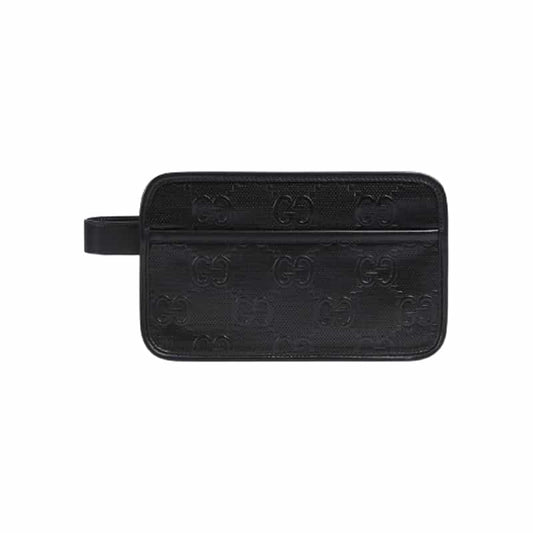 Gg Embossed Cosmetic Case Black Gg Embossed Leather Cotton Linen Lining GBB020 - 1