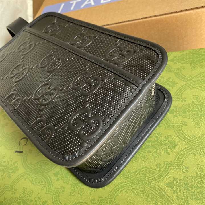 Gg Embossed Cosmetic Case Black Gg Embossed Leather Cotton Linen Lining GBB020 - 4