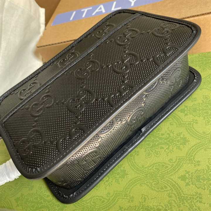 Gg Embossed Cosmetic Case Black Gg Embossed Leather Cotton Linen Lining GBB020 - 5
