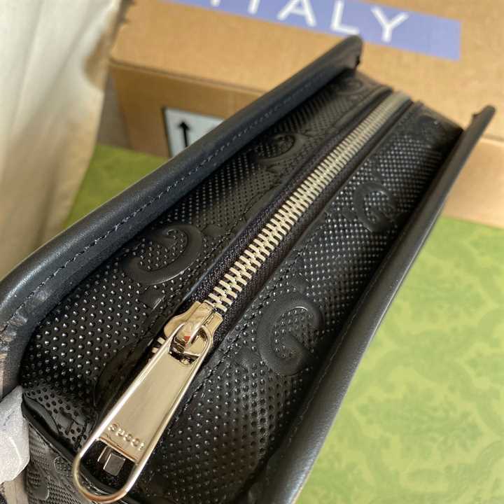 Gg Embossed Cosmetic Case Black Gg Embossed Leather Cotton Linen Lining GBB020 - 6
