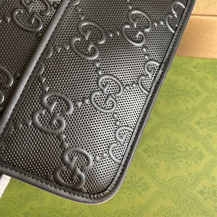 Gg Embossed Cosmetic Case Black Gg Embossed Leather Cotton Linen Lining GBB020 - 7