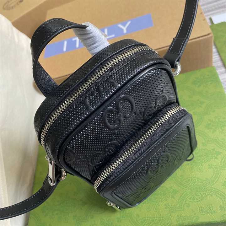 Gg Embossed Mini Bag In Black Leather GMB017 - 5