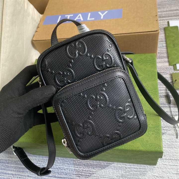 Gg Embossed Mini Bag In Black Leather GMB017 - 8
