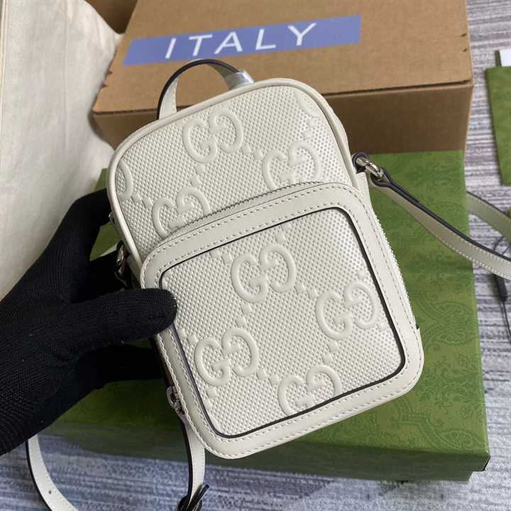 Gg Embossed Mini Bag In White Leather GMB016 - 9