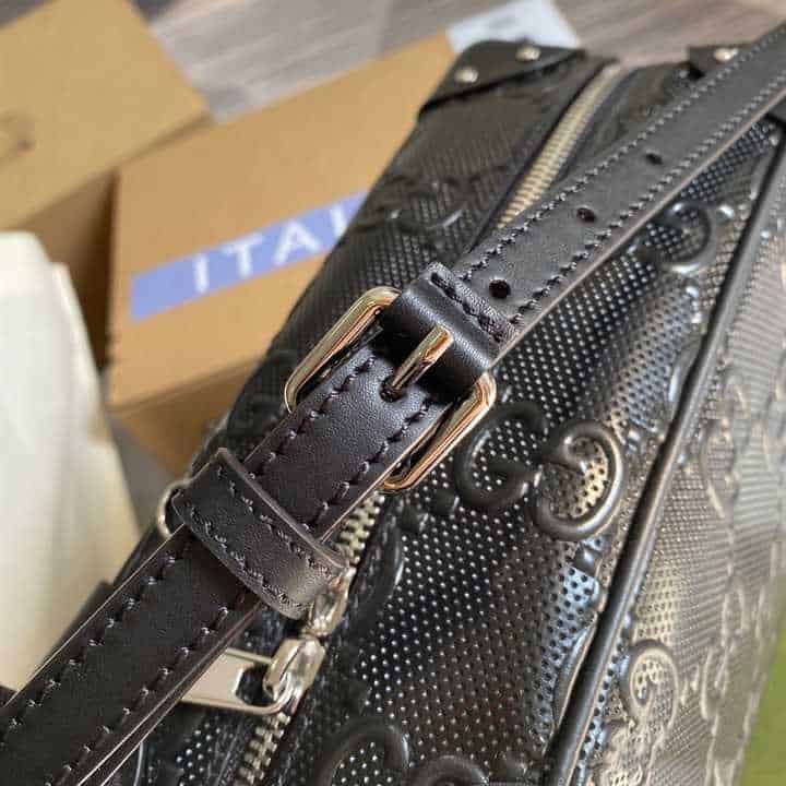 Gg Embossed Shoulder Bag In Black Leather GMB011 - 6