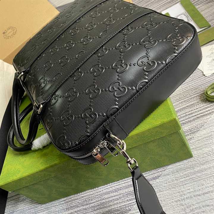 Gucci GG Embossed Briefcase Black Leather Cotton Linen Lining - GBC005 - 5