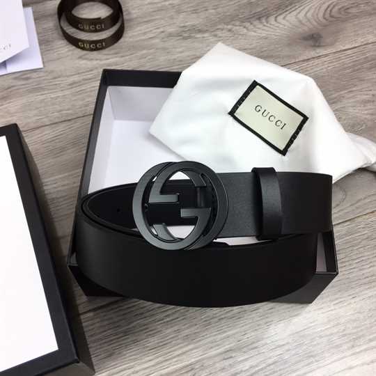 Gucci Matte Black Interlocking G Belt Leather - BPR001 - 2