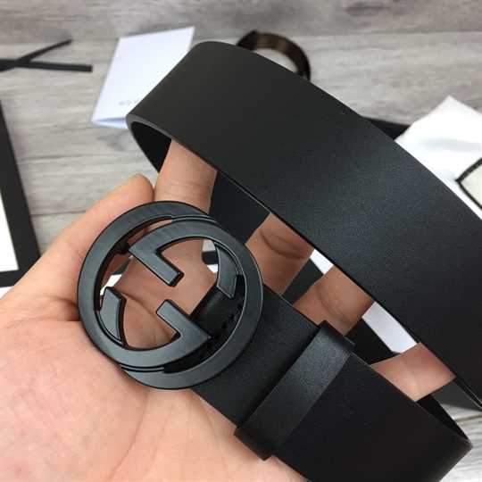 Gucci Matte Black Interlocking G Belt Leather - BPR001 - 3