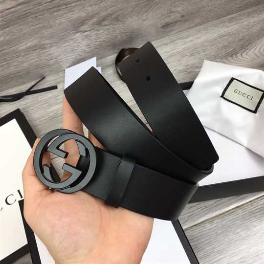 Gucci Matte Black Interlocking G Belt Leather - BPR001 - 4