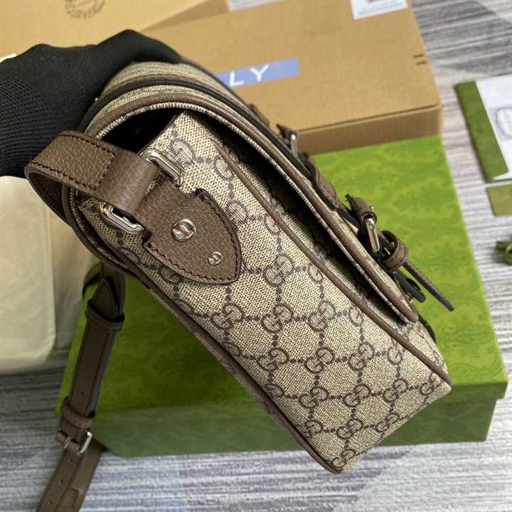 Gucci Messenger Bag Beige/Ebony Gg Supreme Canvas Brown Leather Trim GMB008 - 4