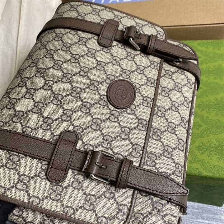 Gucci Messenger Bag Beige/Ebony Gg Supreme Canvas Brown Leather Trim GMB008 - 5