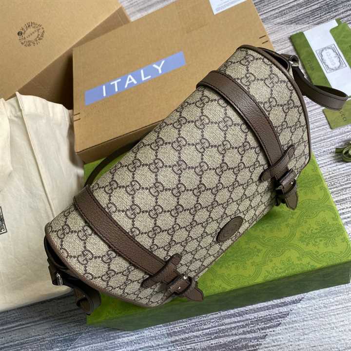 Gucci Messenger Bag Beige/Ebony Gg Supreme Canvas Brown Leather Trim GMB008 - 10