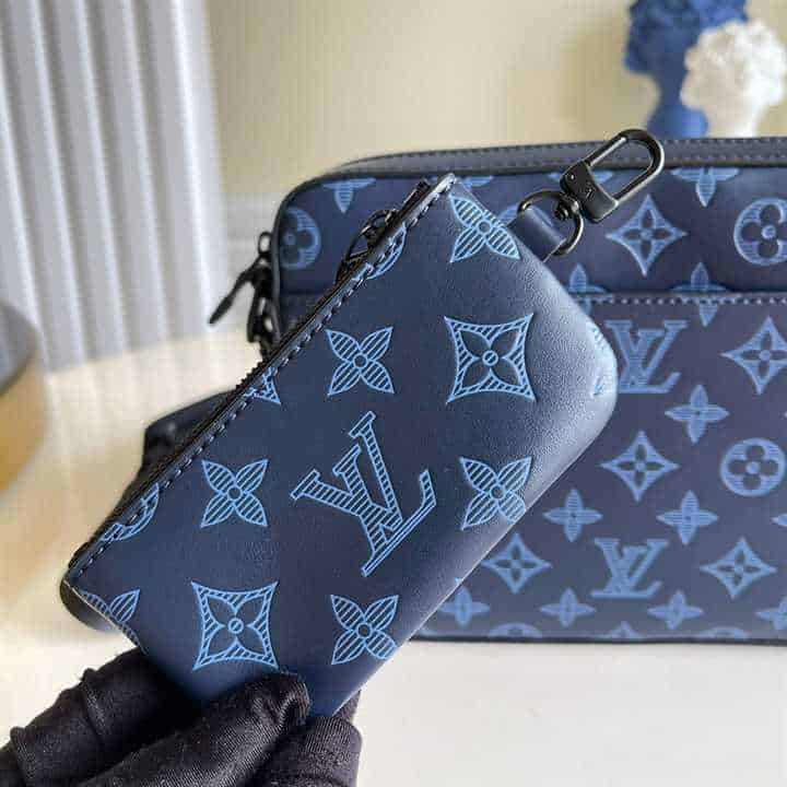Louis Vuitton Duo Messenger Bag Navy Blue Monogram Shadow Cowhide Leather - MB01 - 6